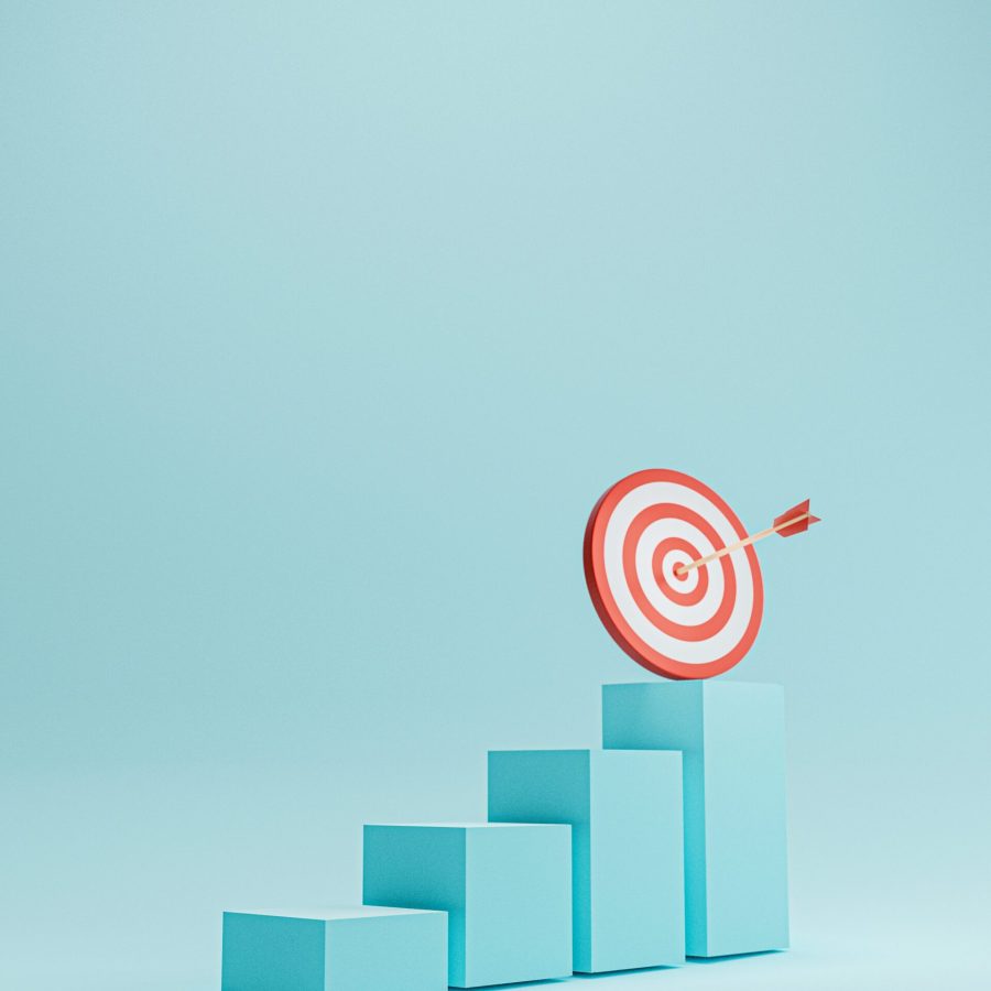 Dartboard with arrow on increasing bar graph for enhance setup business objective target and goal concept by 3d render.